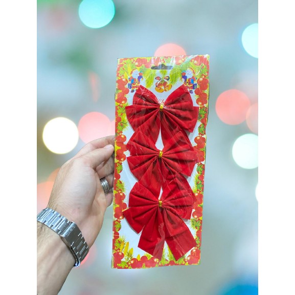 Set 3 fundite pentru brad, Rosii, design cu linii aurii , 11 x 14 cm, din poliester, Flippy - vivimall.ro