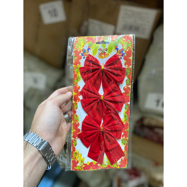 Set 3 fundite pentru brad, Rosii, design cu linii aurii , 11 x 14 cm, din poliester, Flippy - vivimall.ro