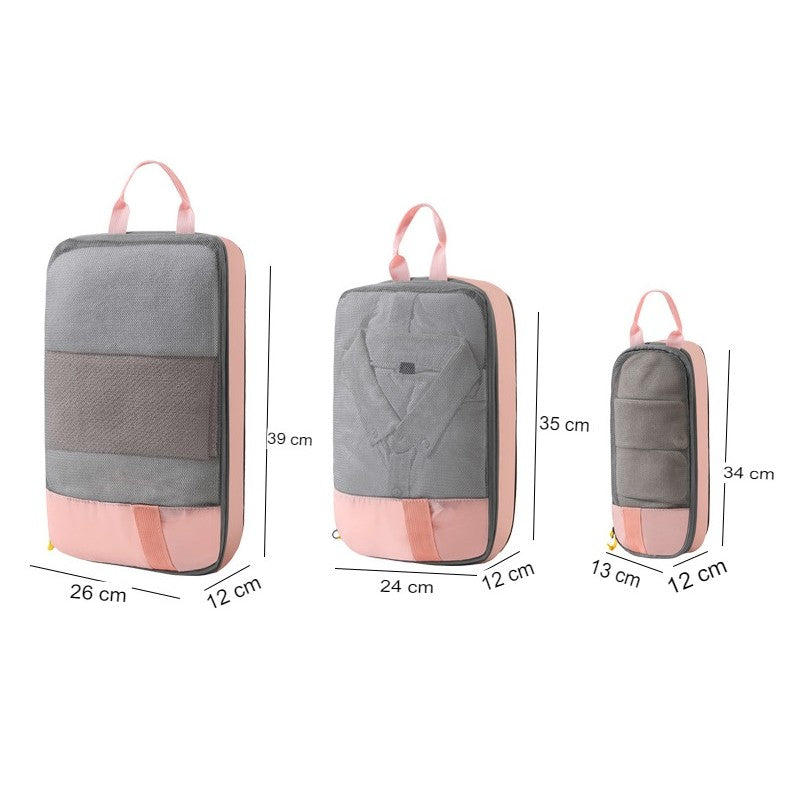 Set 3 Genti De Calatorie Pentru Depozitare, Compresibile, 3 Dimensiuni, Mic, Mediu, Mare, Impermeabile, Fermoar Dublu - vivimall.ro