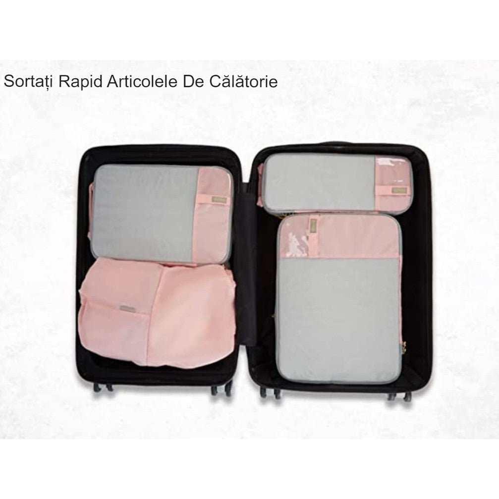 Set 3 Genti De Calatorie Pentru Depozitare, Compresibile, 3 Dimensiuni, Mic, Mediu, Mare, Impermeabile, Fermoar Dublu - vivimall.ro