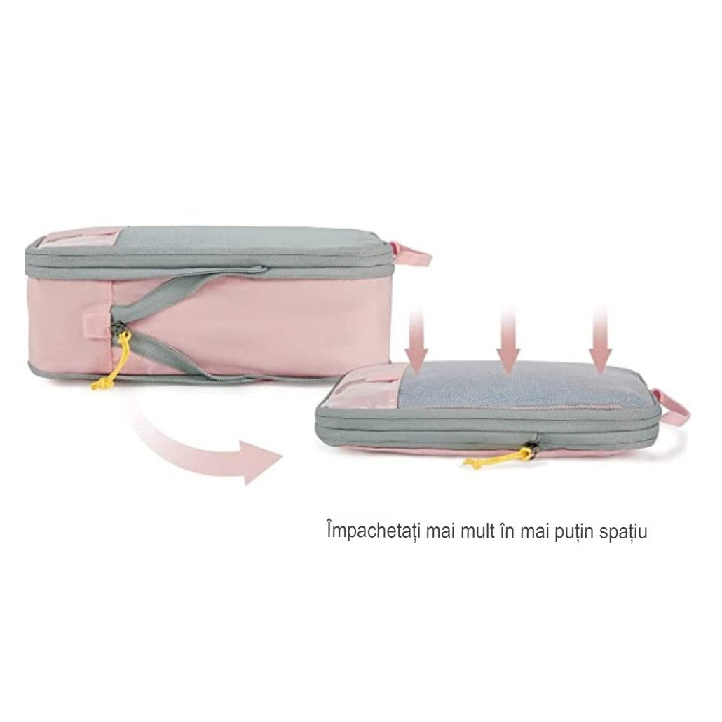 Set 3 Genti De Calatorie Pentru Depozitare, Compresibile, 3 Dimensiuni, Mic, Mediu, Mare, Impermeabile, Fermoar Dublu - vivimall.ro