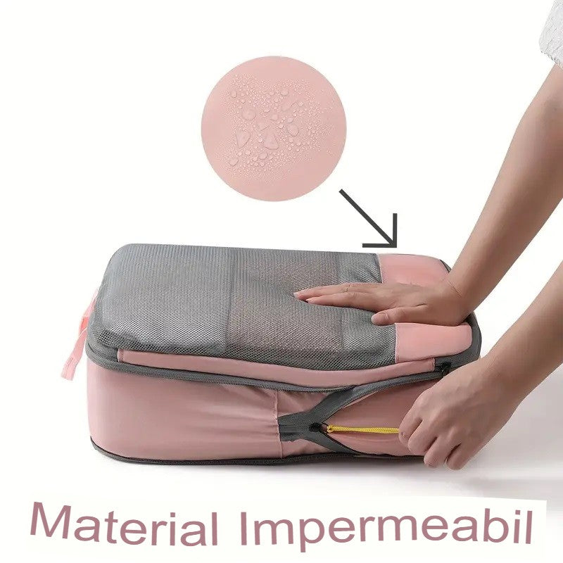 Set 3 Genti De Calatorie Pentru Depozitare, Compresibile, 3 Dimensiuni, Mic, Mediu, Mare, Impermeabile, Fermoar Dublu - vivimall.ro