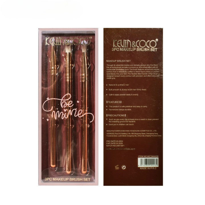 Set 3 Pensule de Machiaj, Vivimall, Portabile, pentru Fard de Ochi, din Par Sintetic Moale, Auriu, 16.5x6.5x1.6 cm - vivimall.ro