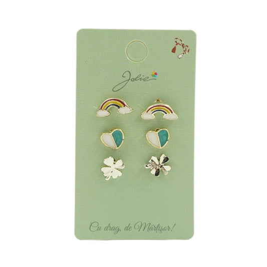 Set 3 Perechi Cercei Curcubeu, Inima, Trifoi - vivimall.ro