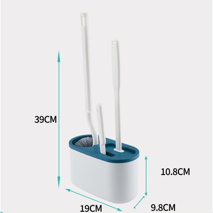 Set 3 Perii Pentru Toaleta, Din Silicon, Perie Zimtata, Cap Flexibil, Suport Adeziv Pentru Montarea Pe Perete, 39 X 19 X 9.8 Cm, Albastru/Alb - vivimall.ro