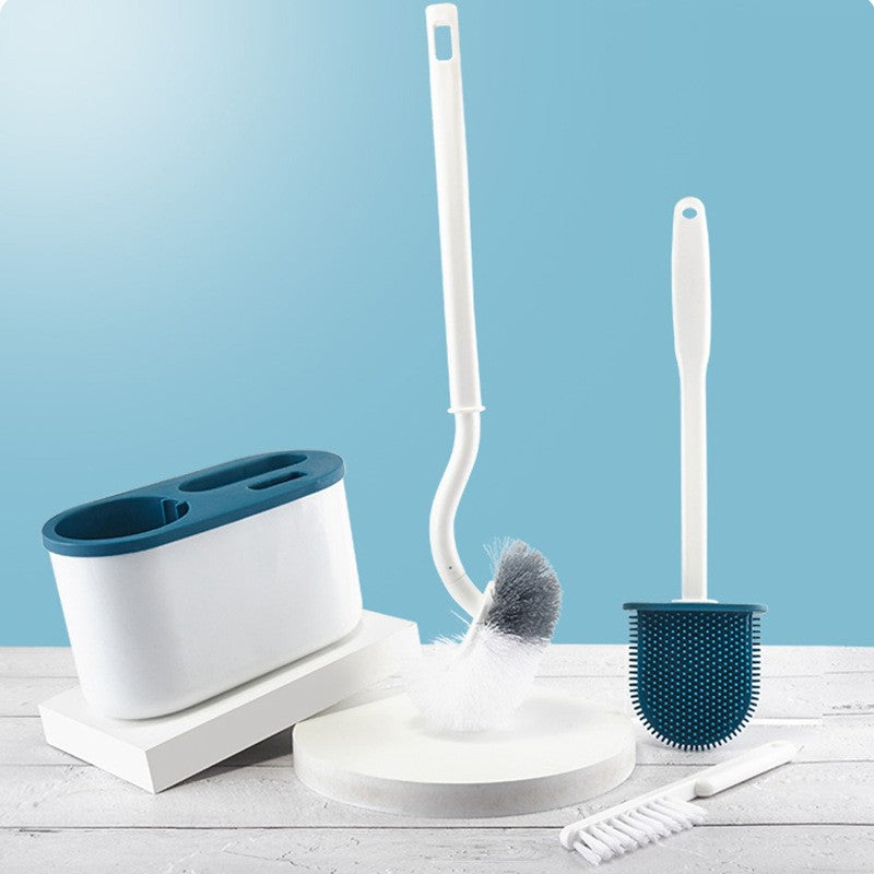 Set 3 Perii Pentru Toaleta, Din Silicon, Perie Zimtata, Cap Flexibil, Suport Adeziv Pentru Montarea Pe Perete, 39 X 19 X 9.8 Cm, Albastru/Alb - vivimall.ro