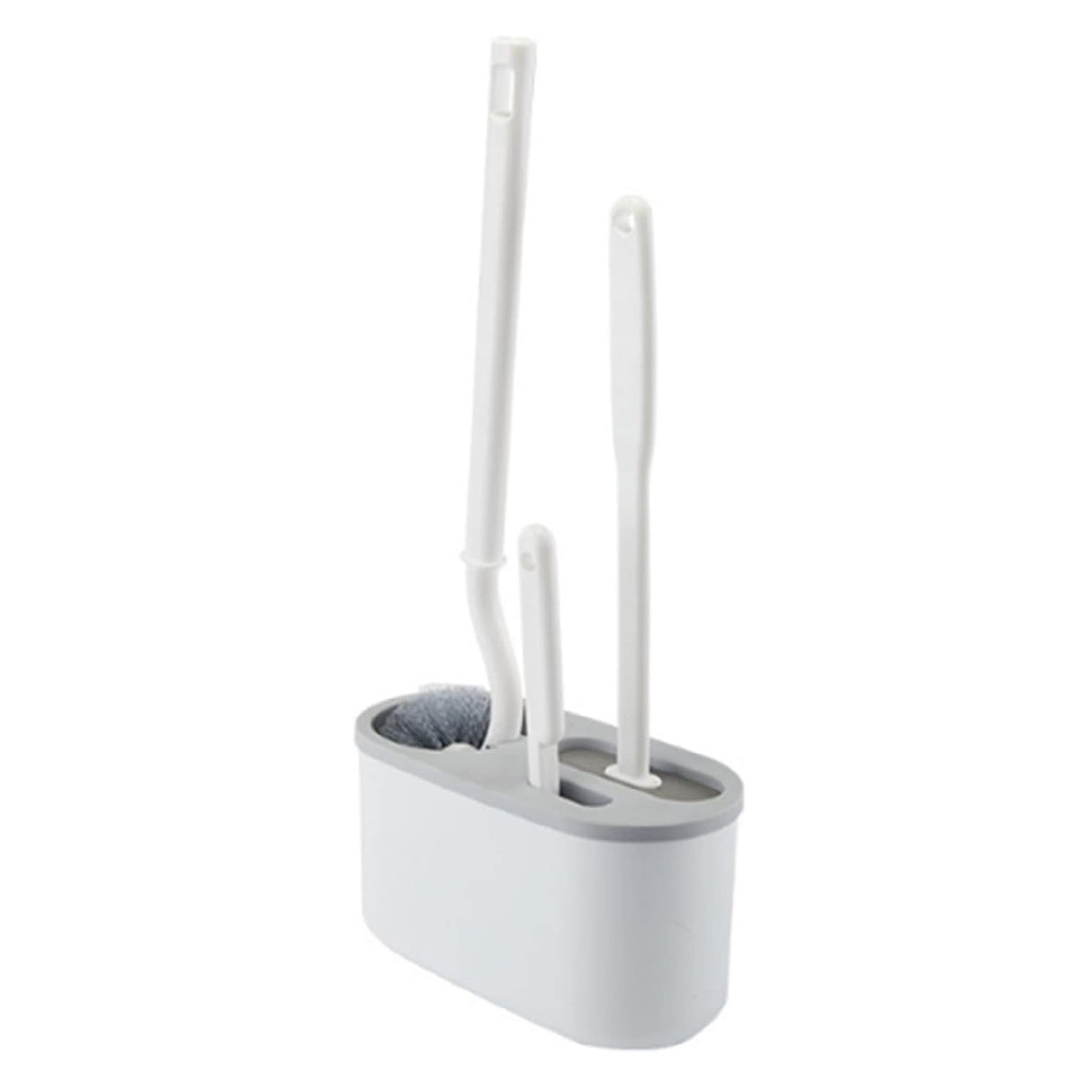 Set 3 Perii Pentru Toaleta, Din Silicon, Perie Zimtata, Cap Flexibil, Suport Adeziv Pentru Montarea Pe Perete, 39 X 19 X 9.8 Cm, Gri/Alb - vivimall.ro
