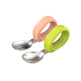 Set 3 Piese Diversificare Bebelusi Si Copii, Bol, Lingura Si Furculita, Din Silicon Si Otel Inoxidabil - vivimall.ro