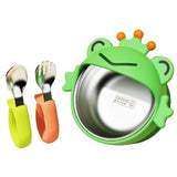 Set 3 Piese Diversificare Bebelusi Si Copii, Bol, Lingura Si Furculita, Din Silicon Si Otel Inoxidabil - vivimall.ro