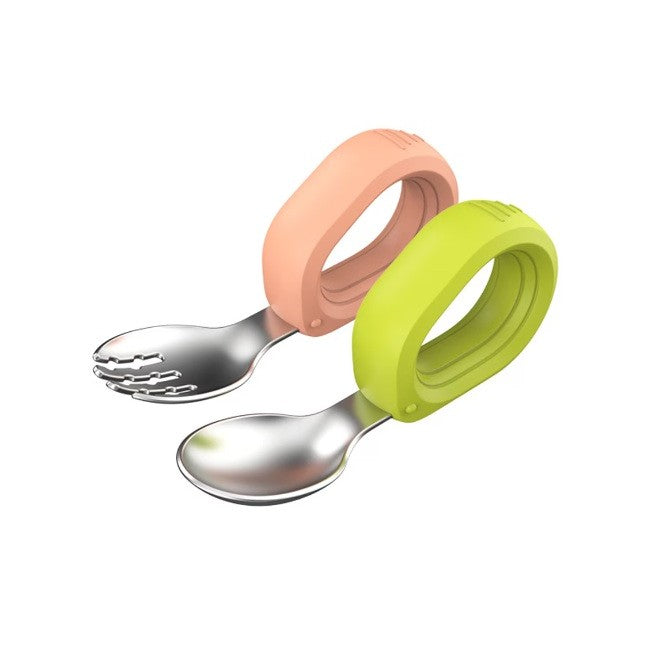 Set 3 Piese Diversificare Bebelusi Si Copii, Bol, Lingura Si Furculita, Din Silicon Si Otel Inoxidabil - vivimall.ro
