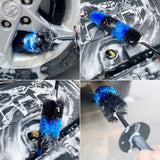 Set 3 Piese pentru Cosmetica Auto, Vivimall, din Plastic si Otel, Maner Ergonomic, Perie Butuc, Anvelope, Detalii, Albastru - vivimall.ro