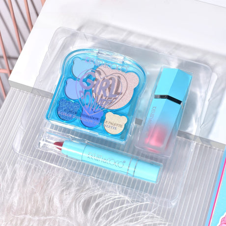 Set 3 Produse de Machiaj, KEVIN &amp; COCO, Ice Blue Bear, 6 culori, 15.5 x 13 x 3.4 cm - vivimall.ro