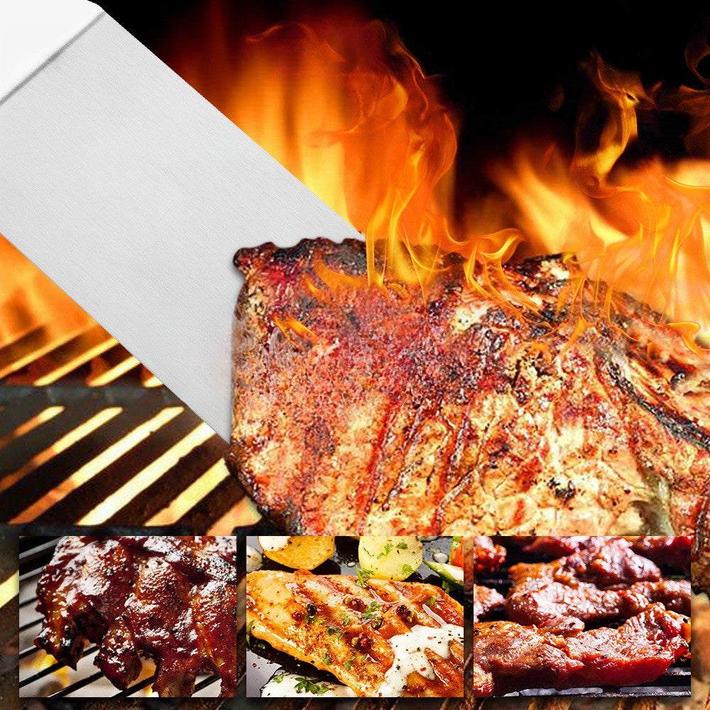 Set 3 Spatule Pentru Gratar Din Metal, Margini Subtiri, Suprafata Antiaderenta, Rezistente La Temperaturi Ridicate, Maner Ergonomic Din Lemn, 3 Forme, Agatatoare, Gri - vivimall.ro
