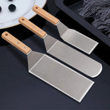 Set 3 Spatule Pentru Gratar Din Metal, Margini Subtiri, Suprafata Antiaderenta, Rezistente La Temperaturi Ridicate, Maner Ergonomic Din Lemn, 3 Forme, Agatatoare, Gri - vivimall.ro