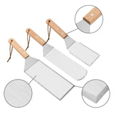 Set 3 Spatule Pentru Gratar Din Metal, Margini Subtiri, Suprafata Antiaderenta, Rezistente La Temperaturi Ridicate, Maner Ergonomic Din Lemn, 3 Forme, Agatatoare, Gri - vivimall.ro