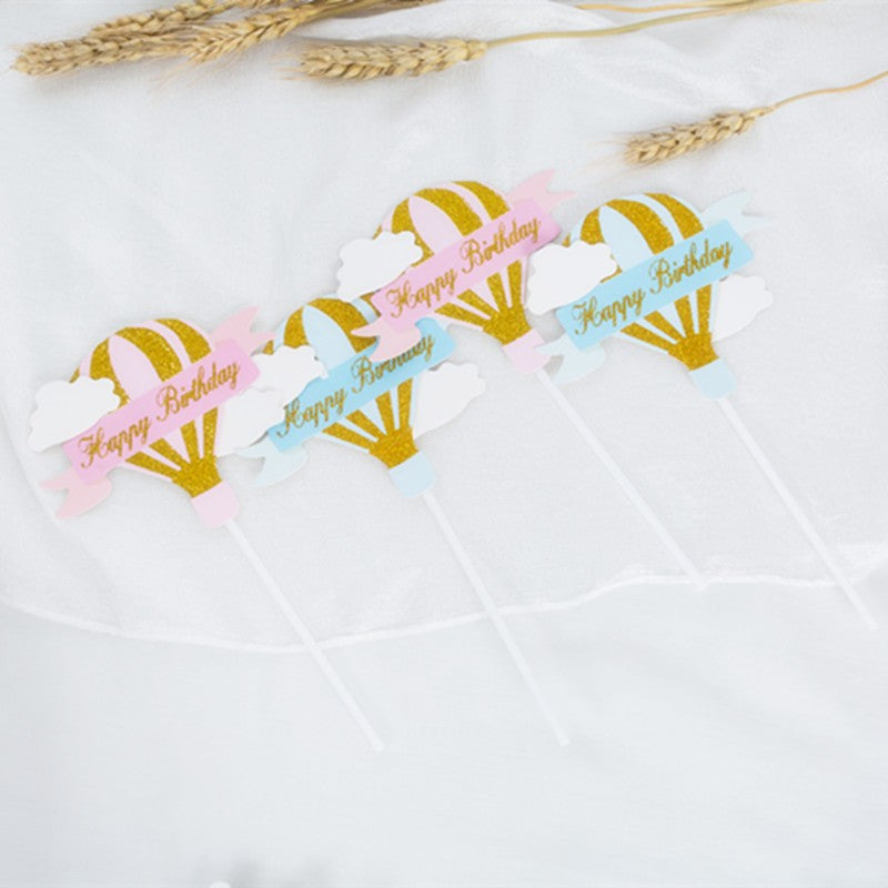 Set 3 Toppere Pentru Tort, Model Balon Cu Aer Cald Happy Birthday, Tematica Aniversare,