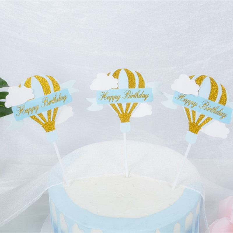 Set 3 Toppere Pentru Tort, Model Balon Cu Aer Cald Happy Birthday, Tematica Aniversare,