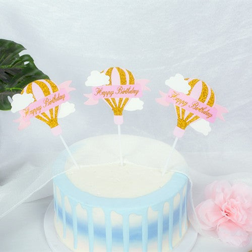 Set 3 Toppere Pentru Tort, Model Balon Cu Aer Cald Happy Birthday, Tematica Aniversare,
