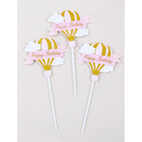 Set 3 Toppere Pentru Tort, Model Balon Cu Aer Cald Happy Birthday, Tematica Aniversare,