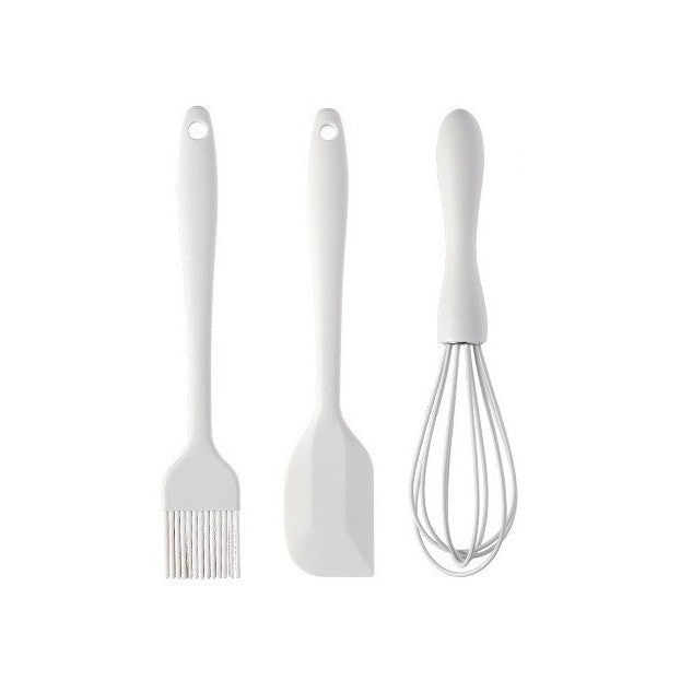 Set 3 Ustensile De Bucatarie, Din Silicon+Inox, Termorezistente, Antiaderente, 20 X 13 X 3 Cm, Alb Ivory - vivimall.ro