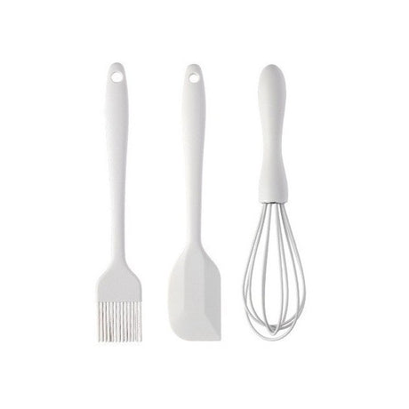 Set 3 Ustensile De Bucatarie, Din Silicon+Inox, Termorezistente, Antiaderente, 20 X 13 X 3 Cm, Alb Ivory - vivimall.ro