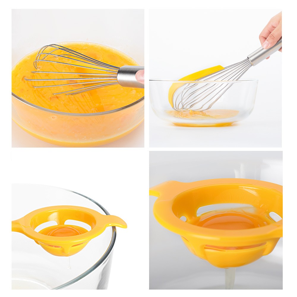 Set 3 Ustensile Pentru Bucatarie 2 Teluri, Un Separator Oua, Inox/Silicon, Galben - vivimall.ro
