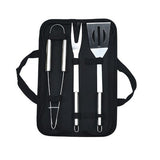 Set 3 Ustensile Pentru Gratar, Din Otel Inoxidabil, Geanta Oxford, Argintiu - vivimall.ro