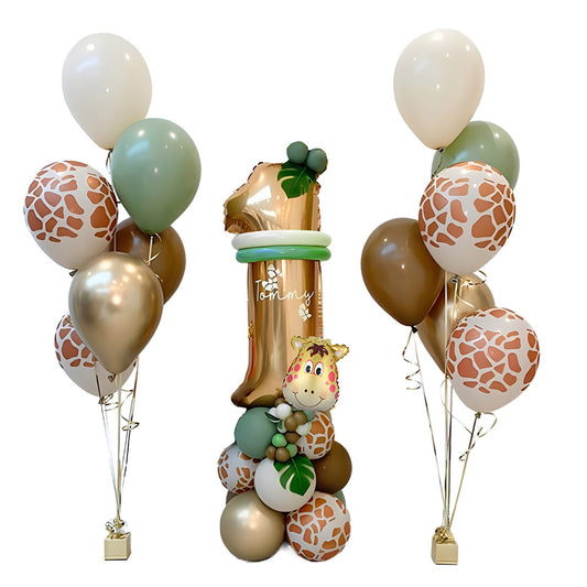 Set 30 Baloane Folie Si Latex, Tematica Prima Aniversare, Baloane Latex 30Cm, 25Cm, Figurina Girafa, Frunza Palmier 15 Cm, Cifra 1 76 Cm - vivimall.ro
