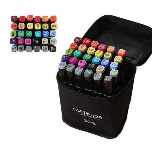 Set 30 Markere, Vivimall, pe Baza de Ulei, Dublu Capat, Subtire 1mm si Gros 6 mm, Geanta Depozitare, 15 cm, Multicolor - vivimall.ro