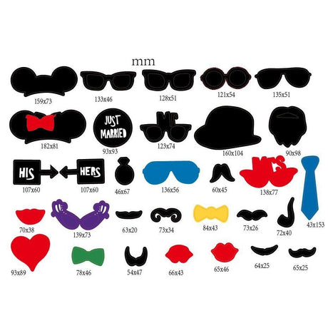 Set 31 De Accesorii Pentru Petrecere, Props Pentru Coltul De Poze, Ochelari, Palarii, Mustata, Cravata, Tematica Nunta - vivimall.ro