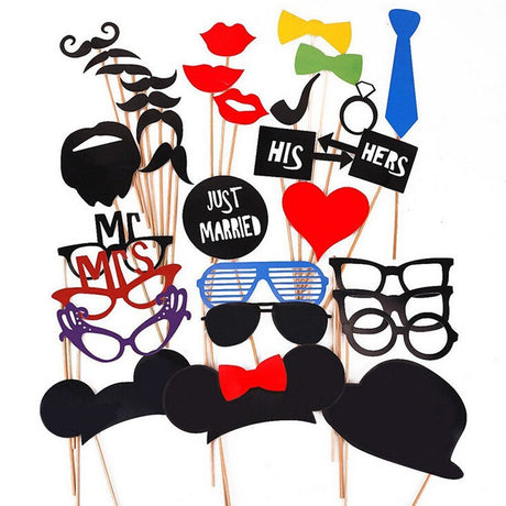 Set 31 De Accesorii Pentru Petrecere, Props Pentru Coltul De Poze, Ochelari, Palarii, Mustata, Cravata, Tematica Nunta - vivimall.ro