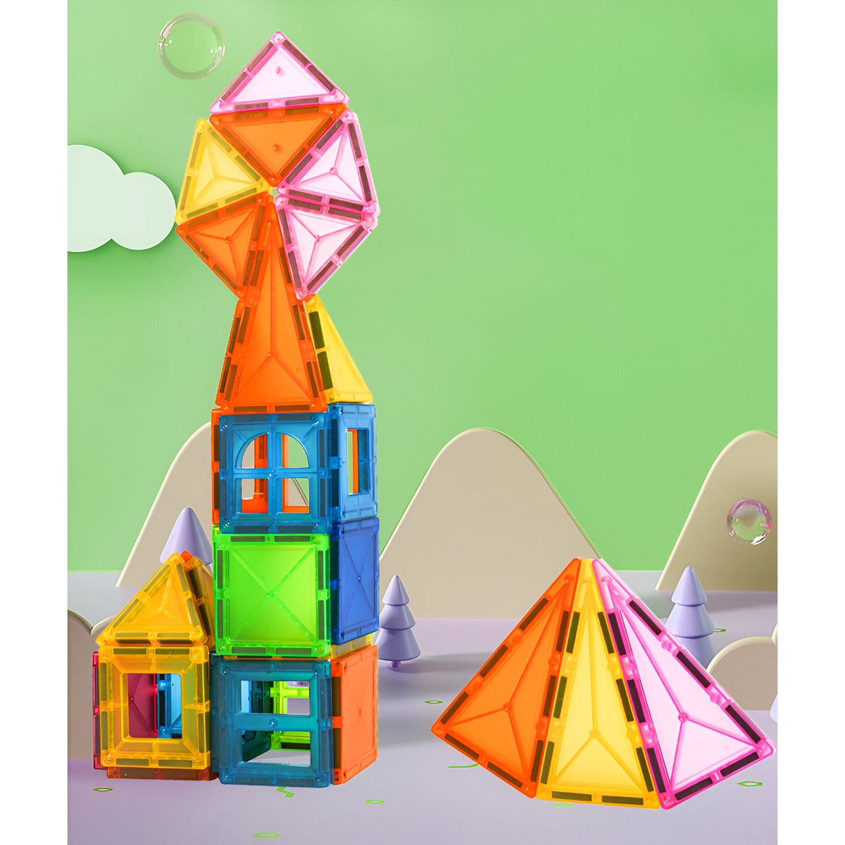 Set 32 Piese Magnetice De Constructie, Piese 5.5 Cm, Magnetic Tiles, Forme Geometrice, 3 Ani, Abs, Magnet, Resigilat - vivimall.ro