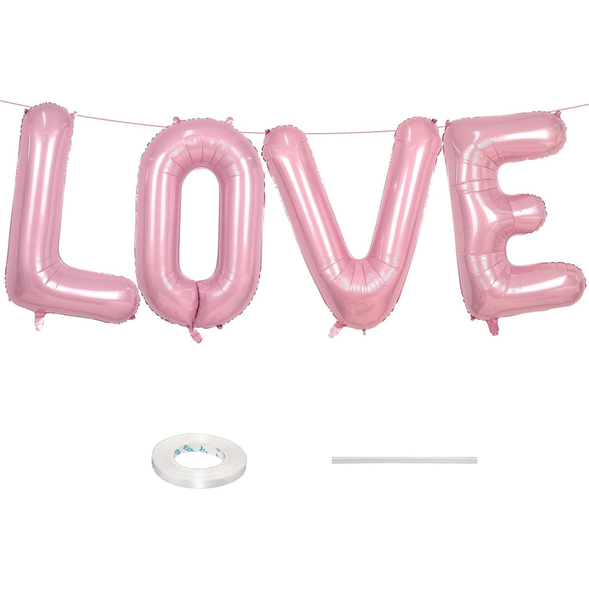 Set 4 Baloane Din Folie Metalizata, Figurine Litere, Model Scris Love, Tema Iubire, 80 Cm, Ambalaj Individual, Pai Inclus, Umflare Cu Aer Sau Heliu,