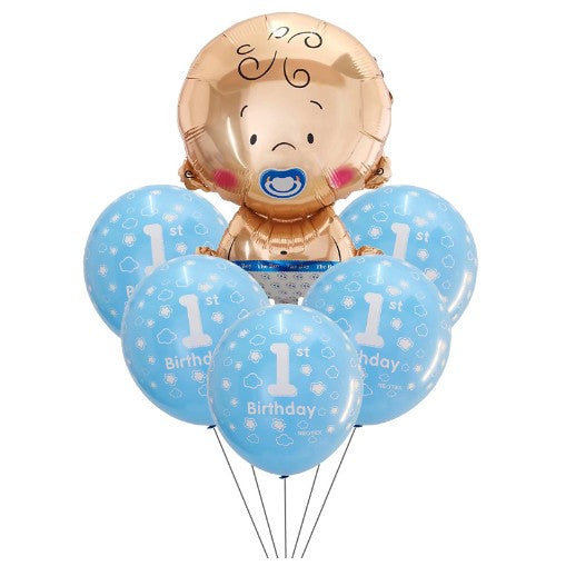 Set Baloane Pentru Fetite, First Aniversary, 5 Latex 1 Birthday, 1 Balon Folie Din Aluminu Baby Boy, 71 Cm - vivimall.ro
