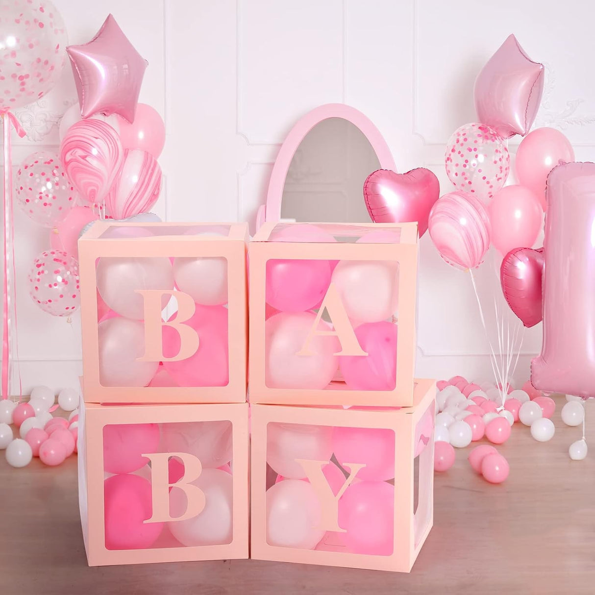 Set 4 Cutii Pentru Baloane, Tematica Iubire, Cuburi Decorative Din Plastic, Accesorii Pentru Petrecere, E Contur Roz - vivimall.ro