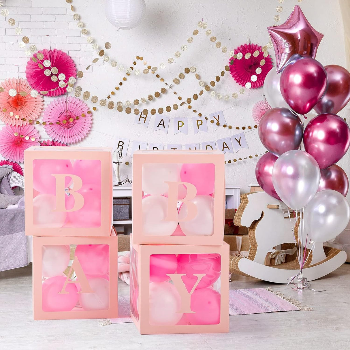 Set 4 Cutii Pentru Baloane, Tematica Iubire, Cuburi Decorative Din Plastic, Accesorii Pentru Petrecere, E Contur Roz - vivimall.ro