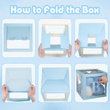 Set 4 Cutii pentru Baloane, Flippy, Model Scris Baby, Tematica Iubire, Cuburi Decorative din Plastic, Accesorii pentru Petrecere, 30 x30 cm, Transparente Contur Albastru