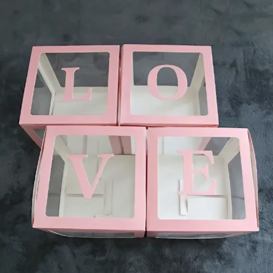 Set 4 Cutii Pentru Baloane, Tematica Iubire, Cuburi Decorative Din Plastic, Accesorii Pentru Petrecere, E Contur Roz - vivimall.ro