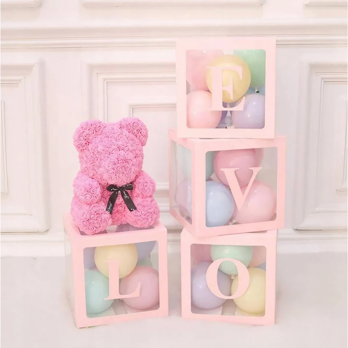 Set 4 Cutii Pentru Baloane, Tematica Iubire, Cuburi Decorative Din Plastic, Accesorii Pentru Petrecere, E Contur Roz - vivimall.ro