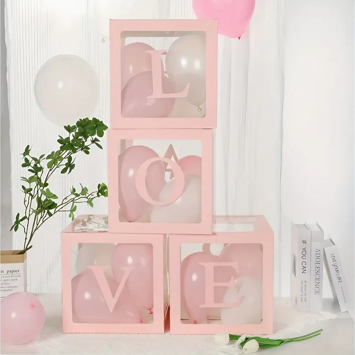 Set 4 Cutii Pentru Baloane, Tematica Iubire, Cuburi Decorative Din Plastic, Accesorii Pentru Petrecere, E Contur Roz - vivimall.ro