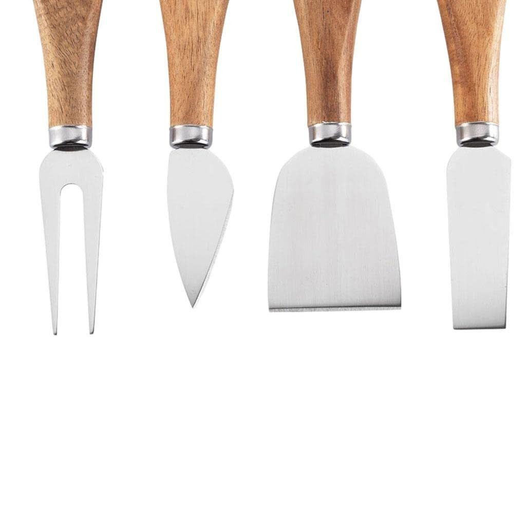 Set 4 Cutite Pentru Branza Din Otel Inoxidabil, Maner Din Lemn De Salcam, Pentru Branza Sau Unt, 15 X 6.3 X 3 Cm, Argintiu - vivimall.ro