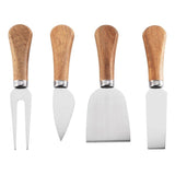 Set 4 cutite pentru branza Vivimall, din otel inoxidabil, maner din lemn de salcam, pentru branza sau unt, 15 x 6.3 x 3 cm, argintiu - vivimall.ro