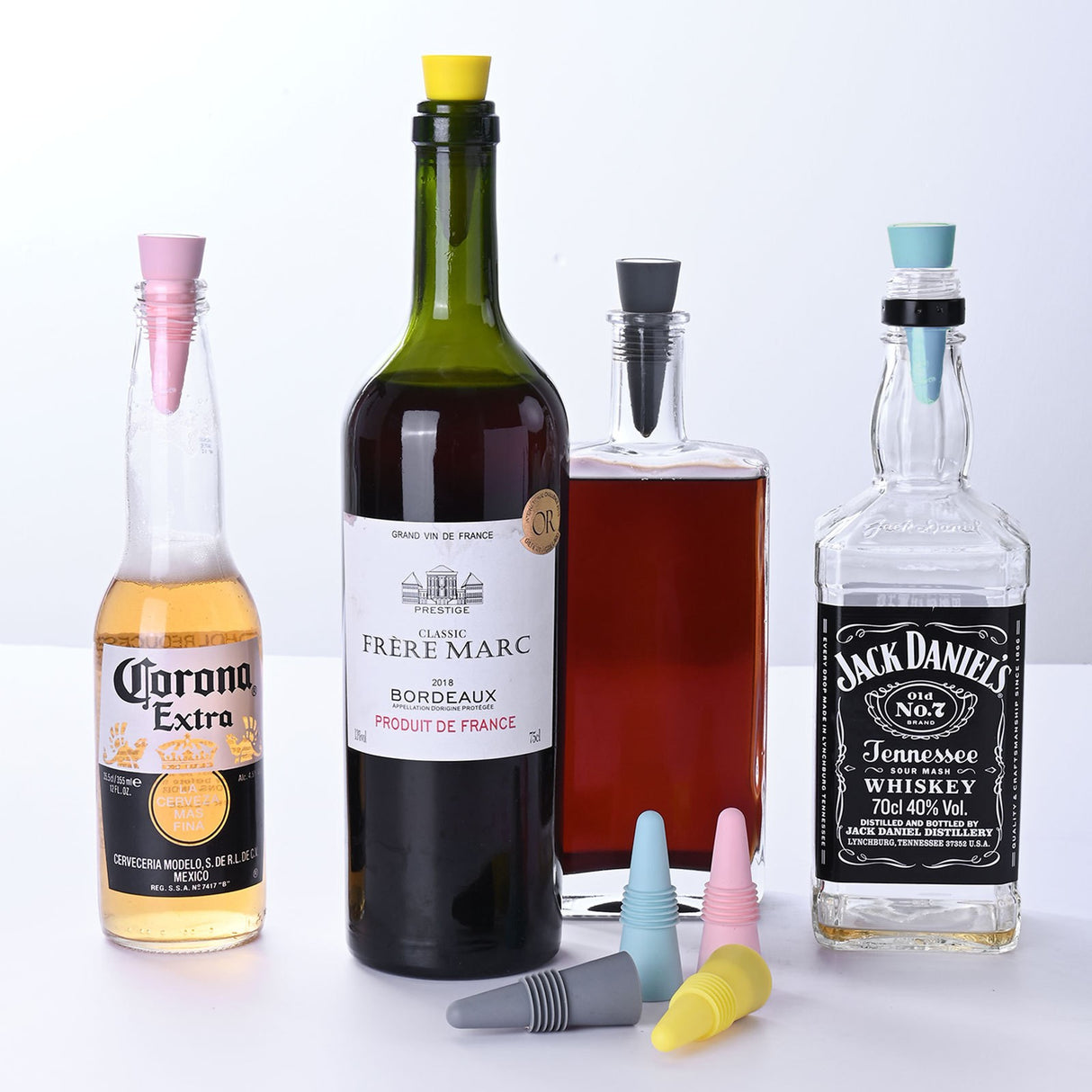 Set 4 Dopuri Reutilizabile Din Silicon Pentru Sticle De Vin, Bautura, Multicolor - vivimall.ro