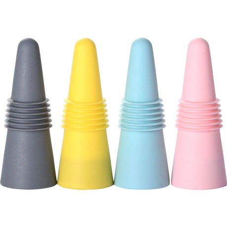 Set 4 Dopuri Reutilizabile Din Silicon Pentru Sticle De Vin, Bautura, Multicolor - vivimall.ro