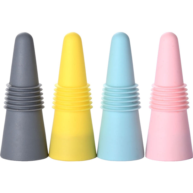 Set 4 dopuri reutilizabile din silicon Vivimall, pentru sticle de vin, bautura, multicolor - vivimall.ro