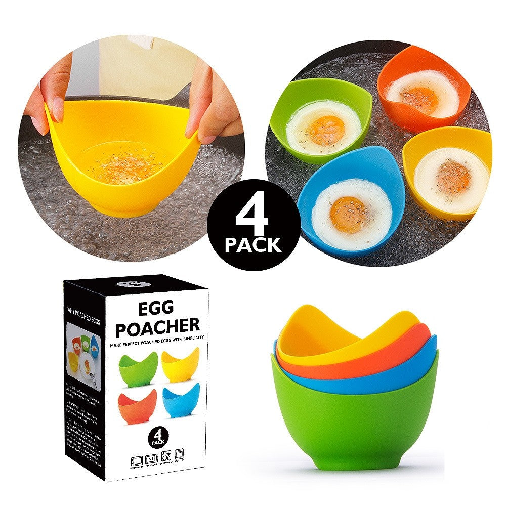 Set 4 Forme Pentru Oua Posate Din Silicon Rezistent La Temperatura Mare, Usor De Utilizat, Multicolor - vivimall.ro