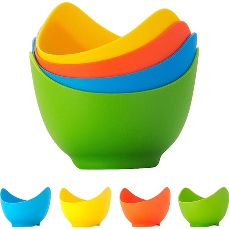 Set 4 Forme Pentru Oua Posate Din Silicon Rezistent La Temperatura Mare, Usor De Utilizat, Multicolor - vivimall.ro