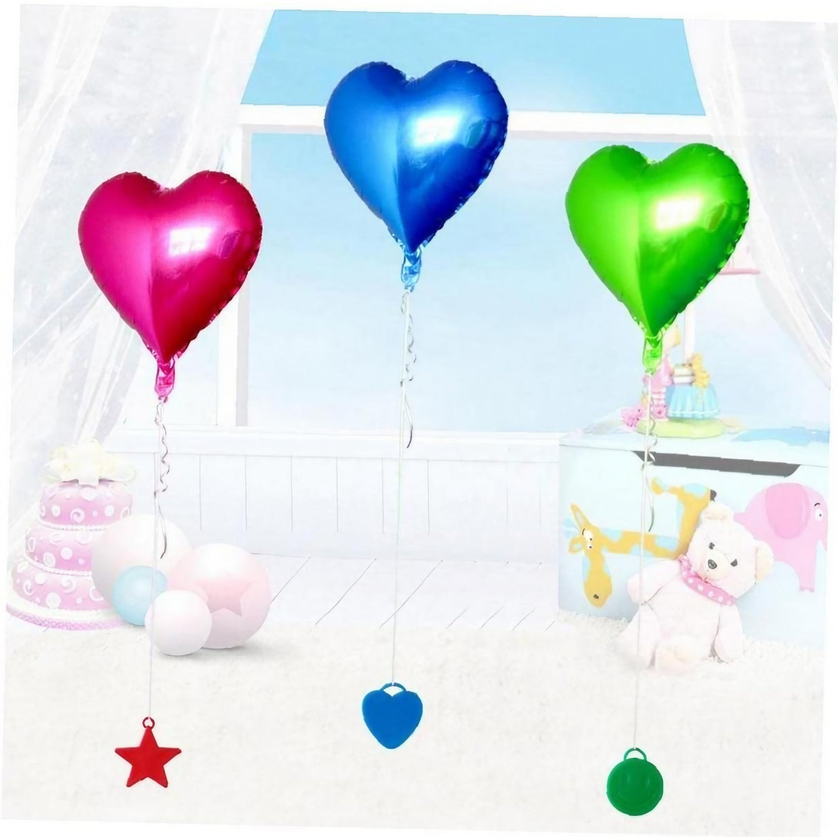 Set 4 Greutati Pentru Baloanele Cu Heliu, 60 Grame, 15 Grame Fiecare, Plastic, Forma Inima - vivimall.ro