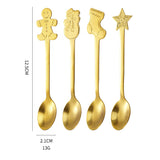 Set 4 Lingurite, Flippy, Tema Craciun, din Otel Inoxidabil, 4 Modele Festive, Cutie Cadou, 14 x 14 x 2.5 cm, Auriu - vivimall.ro