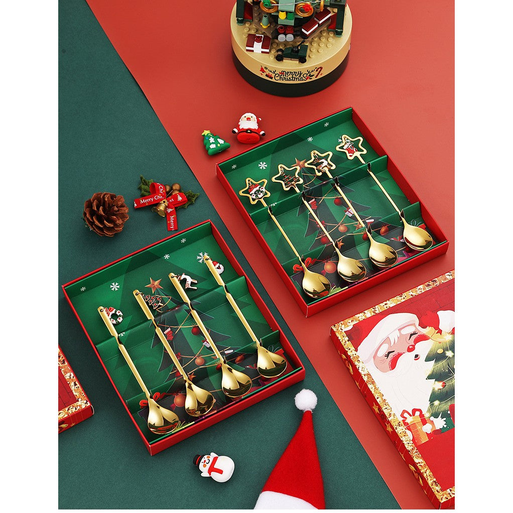 Set 4 Lingurite, Flippy, Tema Craciun, Model Carry The Merry, 4 Modele Tip Pandantiv cu Steluta, din Otel Inoxidabil, 19 x 16 x 2 cm, Multicolor - vivimall.ro